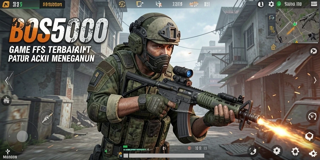 Screenshot BOS5000 menampilkan aksi seru dalam pertempuran FPS.