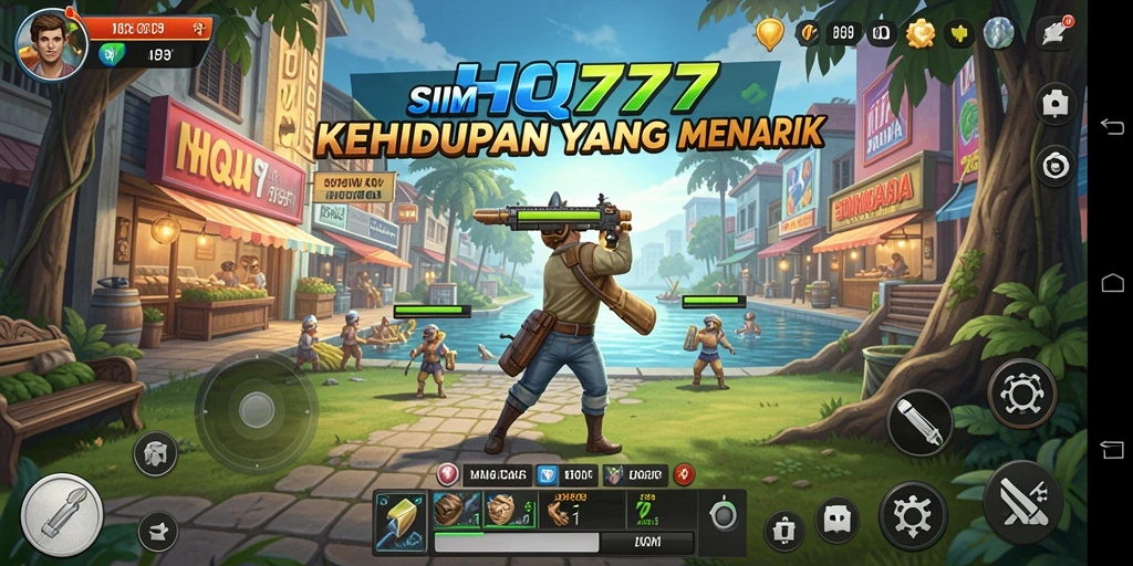 Screenshot gameplay HQ777 dengan karakter yang berinteraksi di dunia virtual.