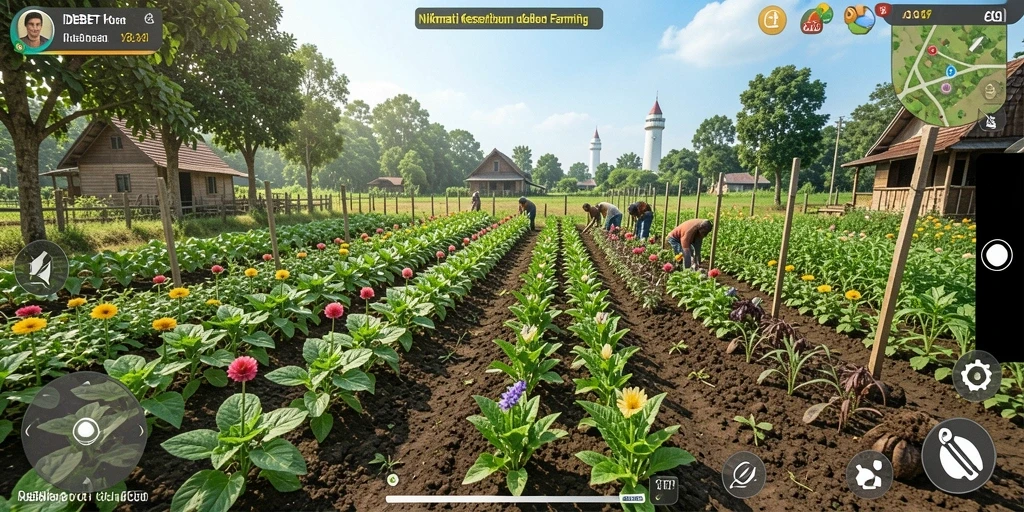 Tampilan gameplay IDEBET dengan kebun yang subur dan berwarna.