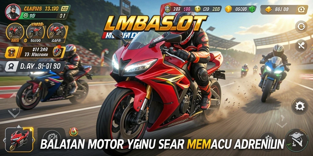 Gameplay seru LMBASLOT dengan balapan motor yang mendebarkan.