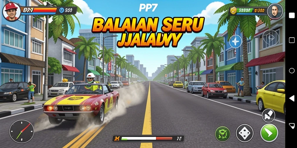 Tampilan utama gameplay PP7 dengan aksi balapan yang intens.