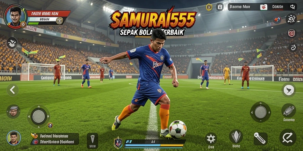 Tangkapan layar SAMURAI555 menampilkan aksi seru di lapangan sepak bola.